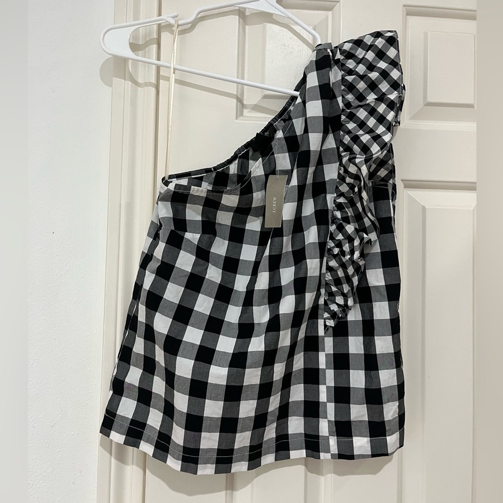 J. Crew NWT Black and White Asymmetrical Ruffled One Shoulder Top size 0